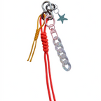 Peach and orange nautical rope bag charm with iridescent acrylic chain and teal starfish pendant – product view