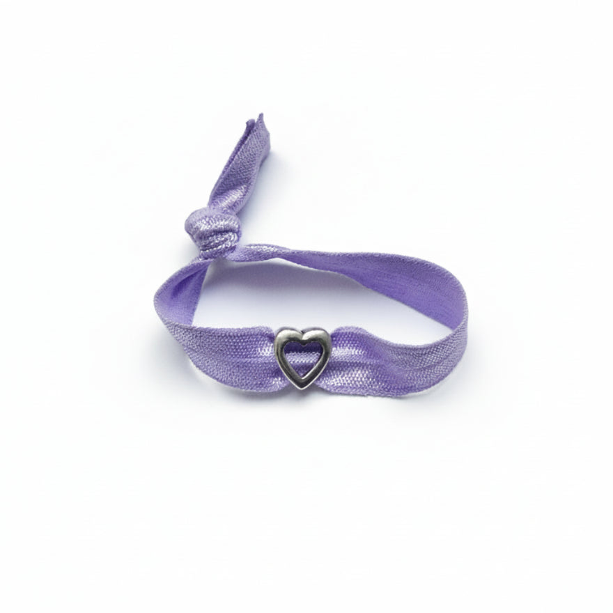 Purple elastic bracelet with silver heart charm – product view