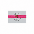 Pink elastic bracelet with gold palm tree charm on Mint Sorbet packaging card