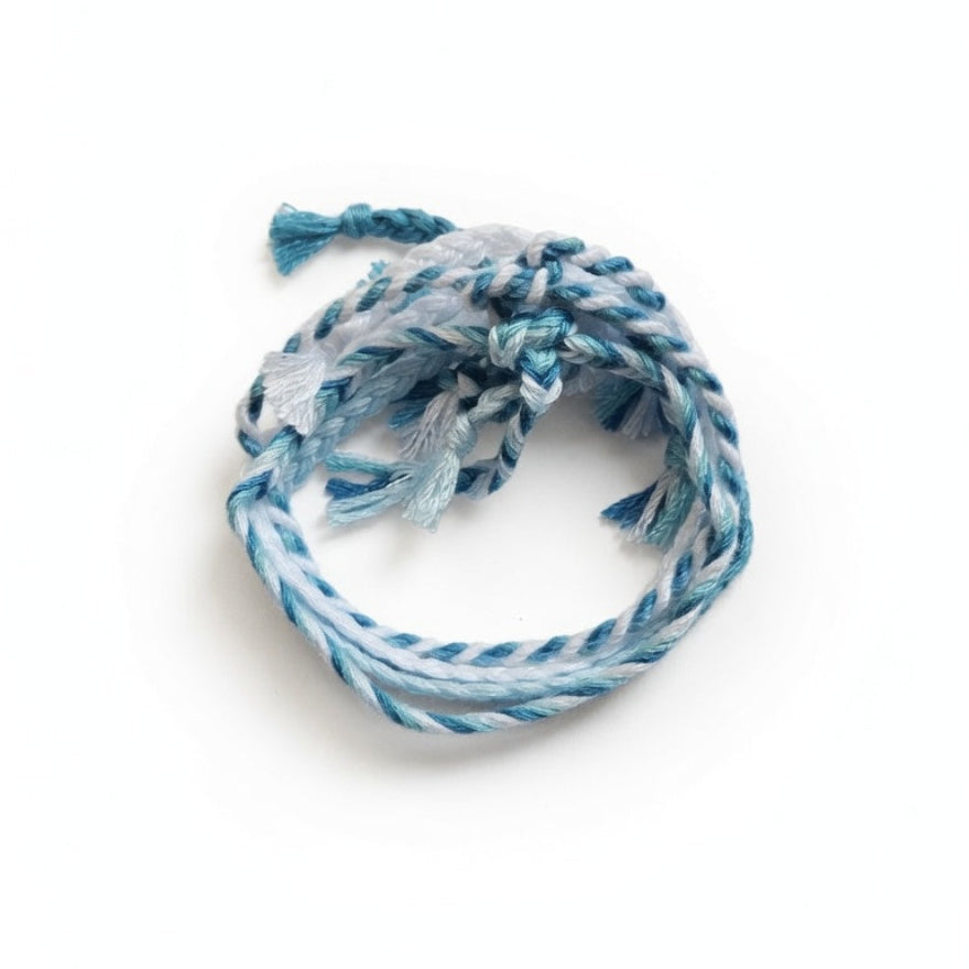 Blue, white and light blue hand-knotted cotton friendship bracelet set of 5 – product view