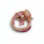Pink, yellow and cream hand-knotted cotton friendship bracelet set of 5 – product view