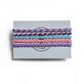 Pink, blue and purple hand-knotted cotton friendship bracelet set of 5 on Mint Sorbet packaging card