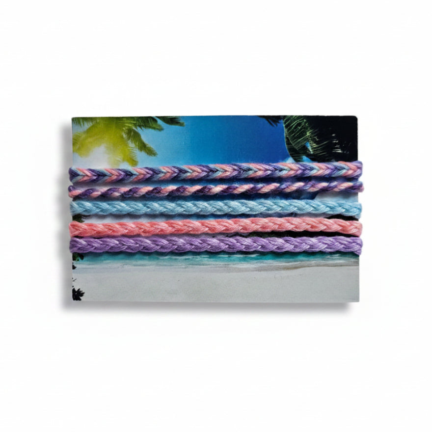 Pink, blue and purple hand-knotted cotton friendship bracelet set of 5