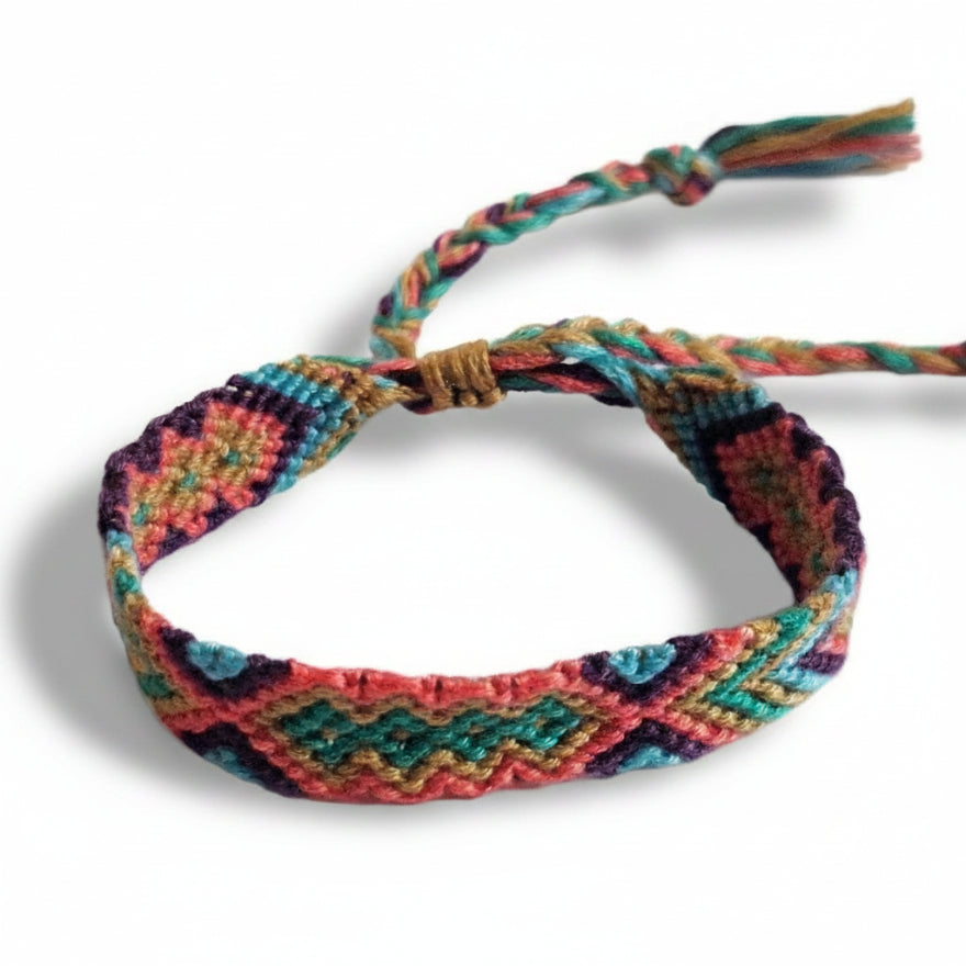 Hand-knotted multicolor cotton friendship bracelet with chevron pattern – product view