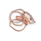 Peach, coral and white hand-knotted cotton friendship bracelet set of 3 – product view