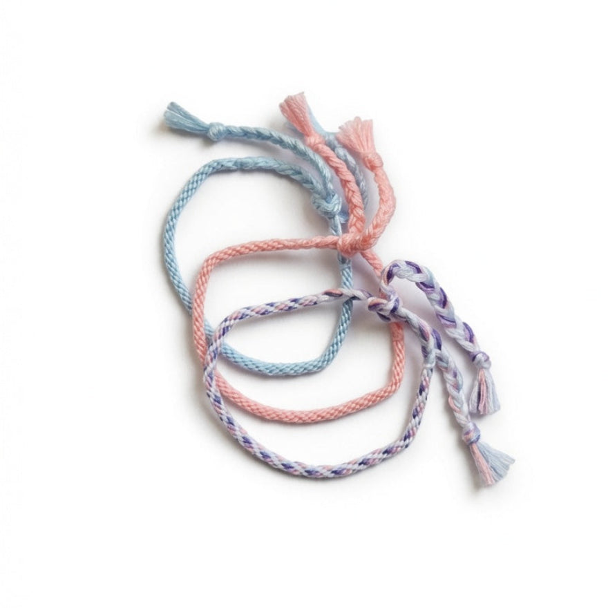 Light blue, purple and pink hand-knotted cotton friendship bracelet set of 3 – product view