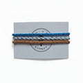 Blue, white and brown hand-knotted cotton friendship bracelet set of 3 on Mint Sorbet packaging card