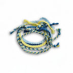 Blue, teal and yellow hand-knotted cotton friendship bracelet set of 5 – product view