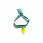 Teal nylon elastic bracelet with neon yellow acrylic ice cream cone pendant – product view