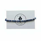 Blue sodalite beaded bracelet with silver accent beads on Mint Sorbet packaging card