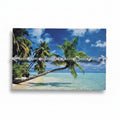 Clear Swarovski crystal beaded bracelet with iridescent bicone beads on tropical beach packaging card