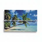 Clear Swarovski crystal beaded bracelet with iridescent bicone beads on tropical beach packaging card