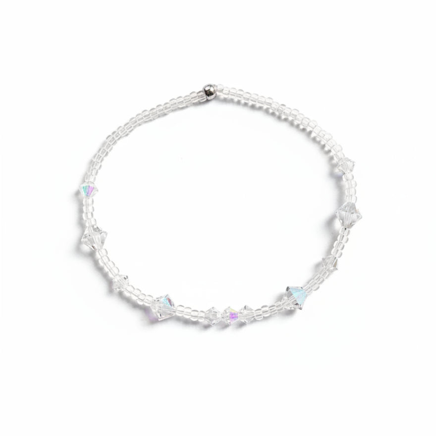 Clear Swarovski crystal beaded bracelet with iridescent bicone beads – product view