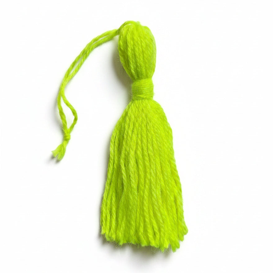 Neon yellow cotton and nylon tassel charm – product view